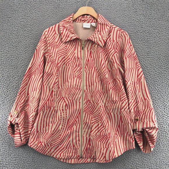 Chicos Jacket Womens 0 US 4 Zenergy Neema Painterly Waves Pink Zip Up Roll Tab - Picture 1 of 10